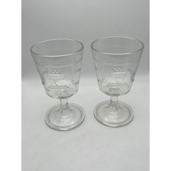 Bicentennial 10 Oz Glass Goblets Declaration of Independence Set Of 2 In Box - Picture 3 of 11